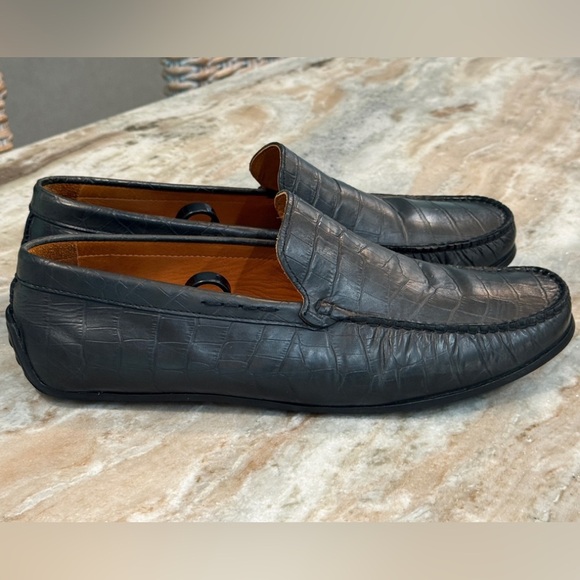 Men’s DONALD PLINER Iggy crocodile embossed navy blue driving loafers- Size 12 - Picture 3 of 8